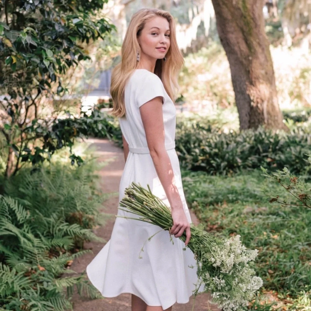 Gal Meets Glam Cecilia Off-White Crepe Belted Midi Dress - Picture 2 of 16